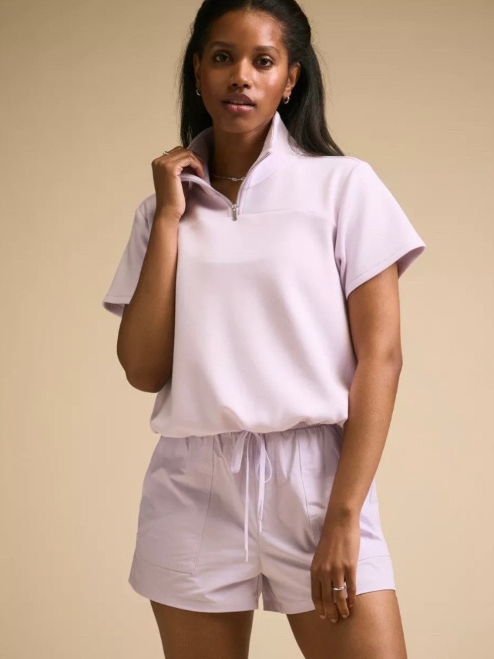 CALIA Women's Sandwash Short Sleeve Zip Crop Pullover (M)